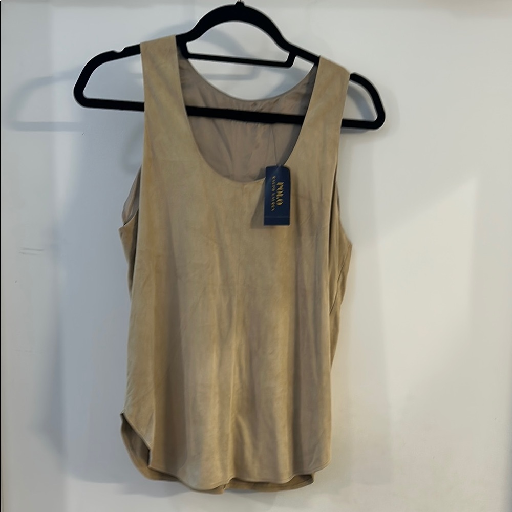 NWT Ralph Lauren Tan 100% Suede Tank Top with Relaxed Silhouette
